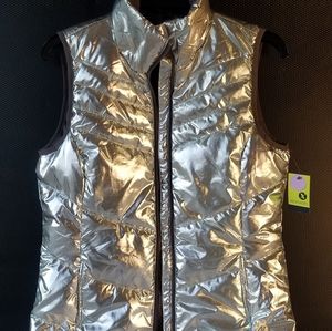 💥 Silver Chrome Puffer Vest sz S NWT